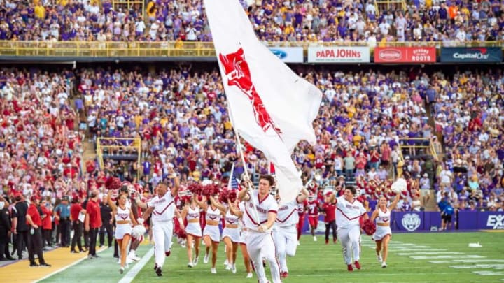 LSU Tigers take on the Arkansas Razorbacks at Tiger Stadium in Baton Rouge, Louisiana, Sept. 23, 2023.