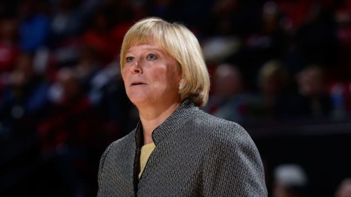 COLLEGE PARK, MD - JANUARY 08: Head coach Sharon Versyp of the Purdue Boilermakers watches the game against the Maryland Terrapins at the Xfinity Center on January 8, 2015 in College Park, Maryland. (Photo by G Fiume/Maryland Terrapins/Getty Images)