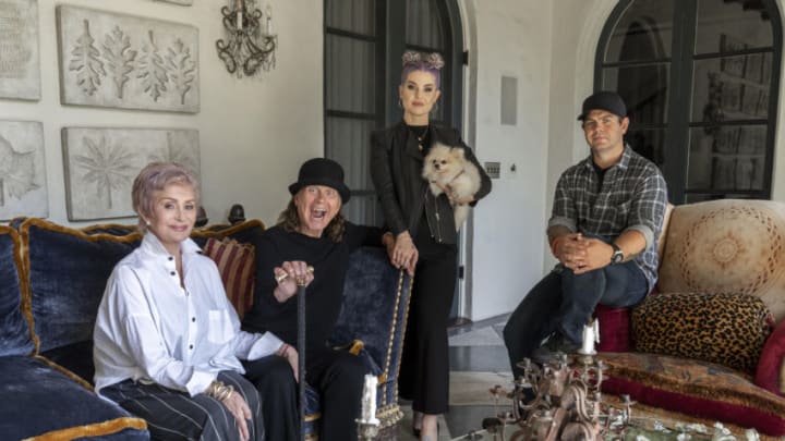 Left to Right, Sharon, Ozzie, Kelly and Jack Osbourne pose in the Osbourne family home in Los Angeles during the production of Portal To Hell, hosted by Jack Osbourne. Image courtesy Travel Channel, Gilles Mingasson / Getty Images
