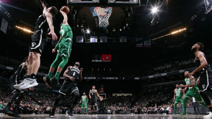 BROOKLYN, NY - JANUARY 6: Jayson Tatum #0 of the Boston Celtics dunks the ball against the Brooklyn Nets on January 6, 2018 at Barclays Center in Brooklyn, New York. NOTE TO USER: User expressly acknowledges and agrees that, by downloading and/or using this photograph, user is consenting to the terms and conditions of the Getty Images License Agreement. Mandatory Copyright Notice: Copyright 2018 NBAE (Photo by Nathaniel S. Butler/NBAE via Getty Images)