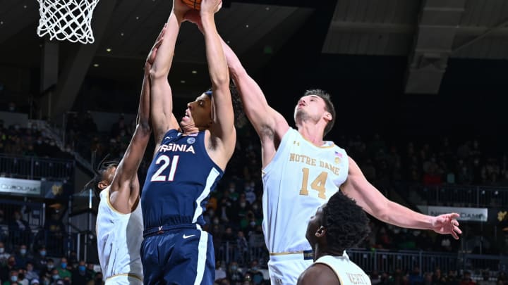 Virginia Cavaliers forward Kadin Shedrick Notre Dame Basketball forward Nate Laszewski Matt Cashore-USA TODAY Sports
