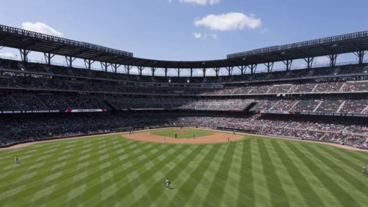 ATLANTA, GA - MAY 06: View of SunTrust park from center field during the game against the San Francisco Giants at SunTrust Park on May 6, 2018, in Atlanta, Georgia. The Giants won 4-3. (Photo by Cameron Hart/Beam Imagination/Atlanta Braves/Getty Images) *** Local Caption ***