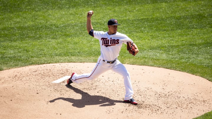 MINNEAPOLIS, MN- APRIL 29: Jose Berrios #17 of the Minnesota Twins pitches against the Cincinnati Reds on April 29, 2018 at Target Field in Minneapolis, Minnesota. The Reds defeated the Twins 8-2. (Photo by Brace Hemmelgarn/Minnesota Twins/Getty Images) *** Local Caption *** Jose Berrios
