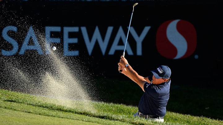 NAPA, CA – OCTOBER 08: Phil Mickelson plays his shot out of the bunker on the 17th hole during the final round of the Safeway Open at the North Course of the Silverado Resort and Spa on October 8, 2017 in Napa, California. (Photo by Robert Laberge/Getty Images)