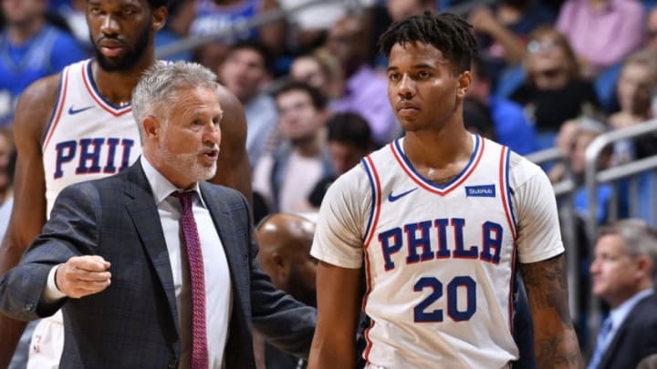 ORLANDO, FL - NOVEMBER 14: Markelle Fultz #20 of the Philadelphia 76ers looks on against the Orlando Magic on November 14, 2018 at Amway Center in Orlando, Florida. NOTE TO USER: User expressly acknowledges and agrees that, by downloading and/or using this photograph, user is consenting to the terms and conditions of the Getty Images License Agreement. Mandatory Copyright Notice: Copyright 2018 NBAE (Photo by Fernando Medina/NBAE via Getty Images)