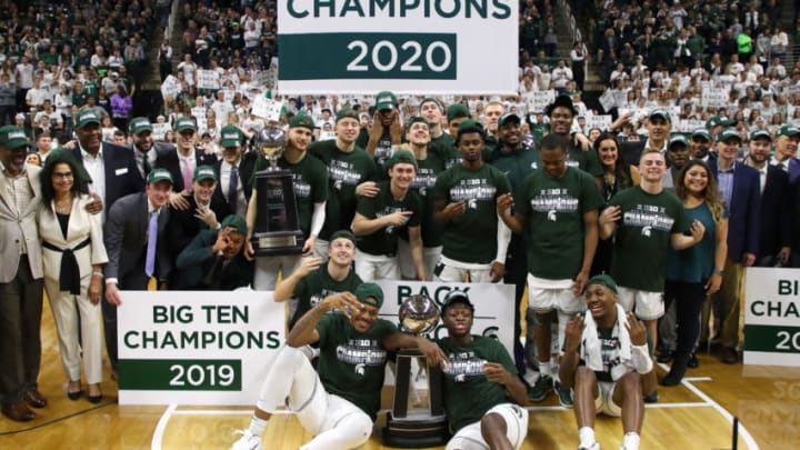 Michigan State basketball celebrates its share of a Big Ten Championship (Photo by Gregory Shamus/Getty Images)