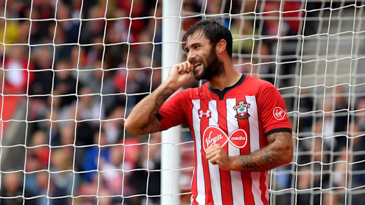 SOUTHAMPTON, ENGLAND - AUGUST 12: Charlie Austin of Southampton reacts following a missed chance during the Premier League match between Southampton FC and Burnley FC at St Mary's Stadium on August 12, 2018 in Southampton, United Kingdom. (Photo by Dan Mullan/Getty Images)