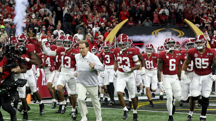 INDIANAPOLIS, INDIANA – JANUARY 10: Nick Saban the head coach of the Alabama Crimson Tide against the Georgia Bulldogs at Lucas Oil Stadium on January 10, 2022, in Indianapolis, Indiana. (Photo by Andy Lyons/Getty Images)