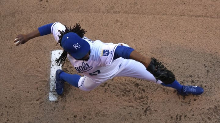 KANSAS CITY, MO - AUGUST 10: Johnny Cueto #47 of the Kansas City Royals throws in the bullpen prior to a game against the Detroit Tigers at Kauffman Stadium on August 10, 2015 in Kansas City, Missouri. (Photo by Ed Zurga/Getty Images)