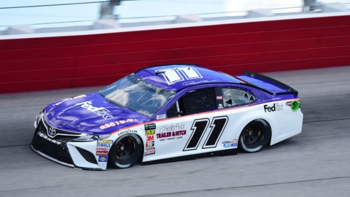DARLINGTON, SC - AUGUST 31: Denny Hamlin, driver of the #11 FedEx Throwback Toyota, drives during practice for the Monster Energy NASCAR Cup Series Bojangles' Southern 500 at Darlington Raceway on August 31, 2018 in Darlington, South Carolina. (Photo by Jared C. Tilton/Getty Images)