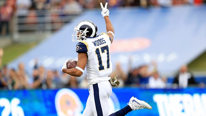 LOS ANGELES, CA – NOVEMBER 12: Robert Woods #17 of the Los Angeles Rams reacts as he runs to the end zone to score a touchdown during the game against the Houston Texans at the Los Angeles Memorial Coliseum on November 12, 2017 in Los Angeles, California. (Photo by Sean M. Haffey/Getty Images)