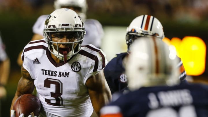 AUBURN, AL - SEPTEMBER 17: Wide receiver Christian Kirk #3 of the Texas A&M Aggies carries the ball against the Auburn Tigers during an NCAA college football game on September 17, 2016 in Auburn, Alabama. (Photo by Butch Dill/Getty Images)