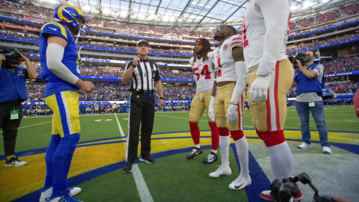 Captains of the San Francisco 49ers and the Los Angeles Rams (Photo by Michael Zagaris/San Francisco 49ers/Getty Images)