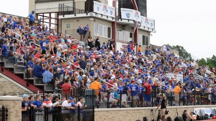 Jul 30, 2016; Pittsford, NY, USA; A full crowd of fans watch the Buffalo Bills first session of training camp at St. John Fisher College. Mandatory Credit: Mark Konezny-USA TODAY Sports