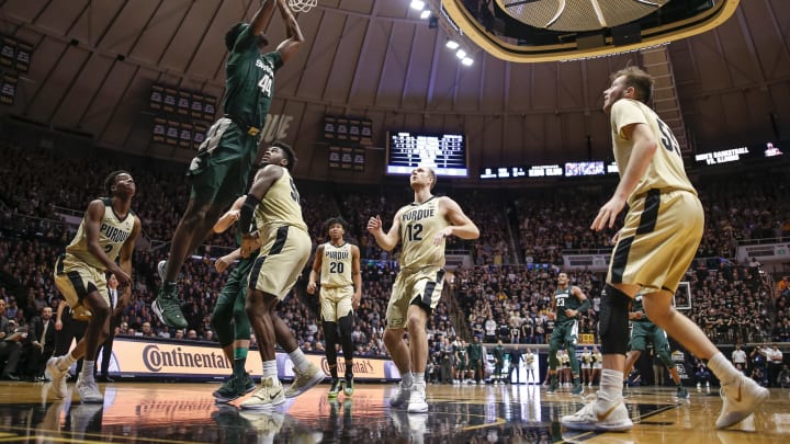 WEST LAFAYETTE, IN – JANUARY 12: Gabe Brown #44 of the Michigan State Spartans dunks the ball during the first half against the Purdue Boilermakers at Mackey Arena on January 12, 2020 in West Lafayette, Indiana. (Photo by Michael Hickey/Getty Images)