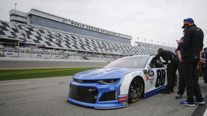 DAYTONA, FL - FEBRUARY 10: The car of Alex Bowman, driver of the #88 Hendrick Motorsports Nationwide Chevrolet Camaro, is pushed onto pit road during Daytona 500 Qualifying on February 10, 2019 at Daytona International Speedway in Daytona Beach, Fl. (Photo by David Rosenblum/Icon Sportswire via Getty Images)