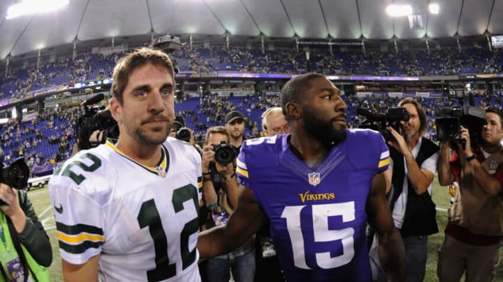 Greg Jennings, Minnesota Vikings, Aaron Rodgers, Green Bay Packers. (Photo by Hannah Foslien/Getty Images)