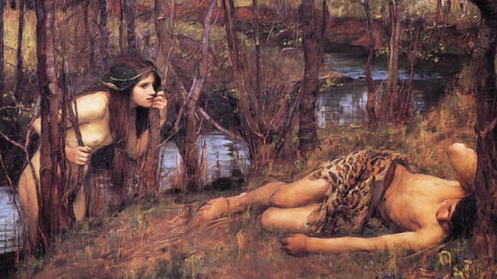 “A Naiad” or “Hylas with a Nymph” by John WiIlliams Waterhouse showing a naiad with actual legs.