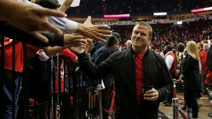HOUSTON, TX - APRIL 15: Houston Rockets owner Tilman Fertitta greets fans after Game One of the first round of the 2018 NBA Playoffs against the Minnesota Timberwolves at Toyota Center on April 15, 2018 in Houston, Texas. NOTE TO USER: User expressly acknowledges and agrees that, by downloading and or using this photograph, User is consenting to the terms and conditions of the Getty Images License Agreement. (Photo by Tim Warner/Getty Images)