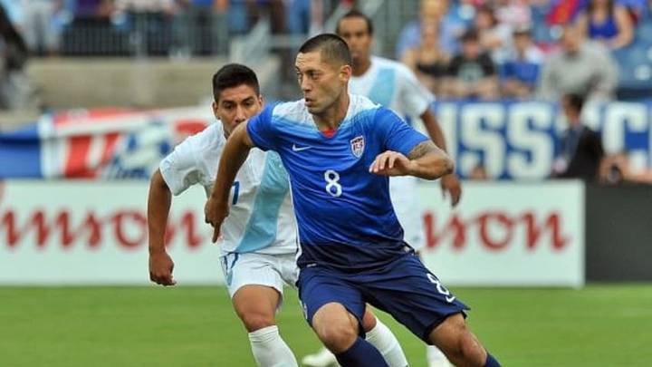 Jul 3, 2015; Nashville, TN, USA; USA forward Clint Dempsey (8) controls the ball against Guatemala midfielder Brandon De Leon (17) during the first half at Nissan Stadium. USA won 4-0. Mandatory Credit: Jim Brown-USA TODAY Sports Jul 3, 2015; Nashville, TN, USA; USA forward Clint Dempsey (8) controls the ball against Guatemala midfielder Brandon De Leon (17) during the first half at Nissan Stadium. USA won 4-0. Mandatory Credit: Jim Brown-USA TODAY Sports