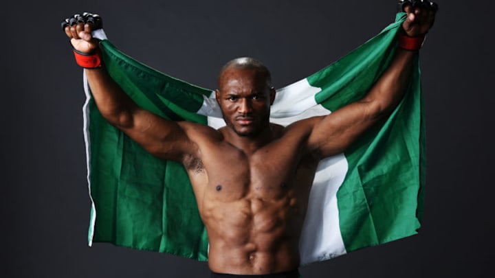 BUFFALO, NY - APRIL 08: Kamaru Usman of Nigeria poses for a portrait backstage after his victory over Sean Strickland at KeyBank Center on April 8, 2017 in Buffalo, New York. (Photo by Mike Roach/Zuffa LLC/Zuffa LLC via Getty Images)
