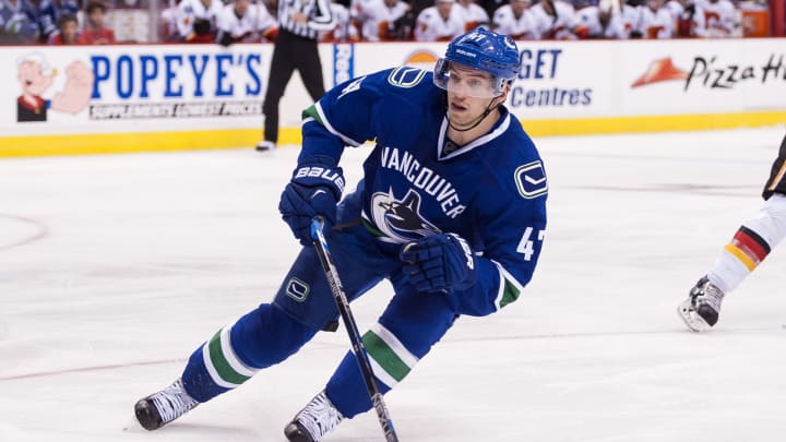 Sven Baertschi #47 of the Vancouver Canucks skates in NHL action (Photo by Rich Lam/Getty Images)