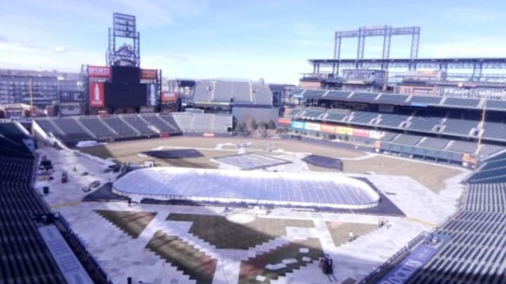 View from The Rooftop of Coors Field being prepared for the Stadium Series game. Photo credit: Nadia Archuleta