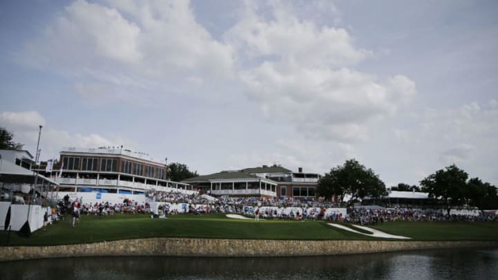 FORT WORTH, TEXAS - MAY 26: A general view of the 18th green as C.T> Pan of Taiwan putts during the final round of the Charles Schwab Challenge at Colonial Country Club on May 26, 2019 in Fort Worth, Texas. (Photo by Michael Reaves/Getty Images)