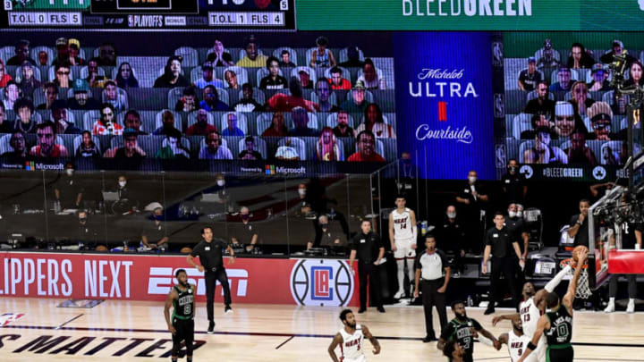 Bam Adebayo #13 of the Miami Heat blocks a shot from Jayson Tatum #0 of the Boston Celtics(Photo by Douglas P. DeFelice/Getty Images)