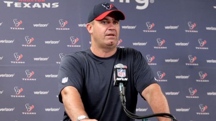 May 31, 2016; Houston, TX, USA. Houston Texans head coach Bill O'Brien answers questions from the media following Houston Texans OTA practices at NRG Stadium. Mandatory Credit: Erik Williams-USA TODAY Sports
