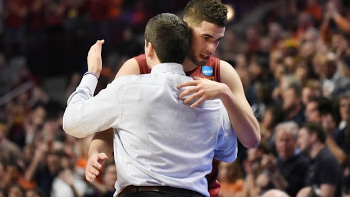 Mar 25, 2016; Chicago, IL, USA; Iowa State Cyclones head coach Steve Prohm hugs forward Georges Niang (31) after a substitution during the second half in a semifinal game in the Midwest regional of the NCAA Tournament against the Virginia Cavaliers at United Center. Mandatory Credit: David Banks-USA TODAY Sports Mar 25, 2016; Chicago, IL, USA; Iowa State Cyclones head coach Steve Prohm hugs forward Georges Niang (31) after a substitution during the second half in a semifinal game in the Midwest regional of the NCAA Tournament against the Virginia Cavaliers at United Center. Mandatory Credit: David Banks-USA TODAY Sports
