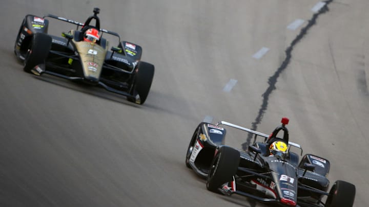 FORT WORTH, TEXAS - JUNE 06: Spencer Pigot of the United States, driver of the #21 Ed Carpenter Racing Chevrolet, drives during practice for the NTT IndyCar Series DXC - Technology 600 at Texas Motor Speedway on June 06, 2019 in Fort Worth, Texas. (Photo by Brian Lawdermilk/Getty Images)