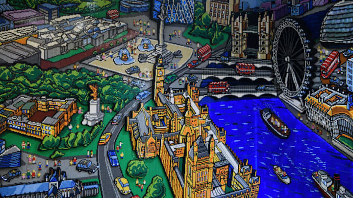 LONDON, ENGLAND - NOVEMBER 16: A large wall-mounted diorama of London landmarks is seen during an opening party event at the new flagship Lego store on November 16, 2016 in London, England. The new landmark store is be the biggest Lego Brand Retail Store in the world, the 37th LEGO store in Europe and covers 914 sq metre total area, over two floors. (Photo by Leon Neal/Getty Images)