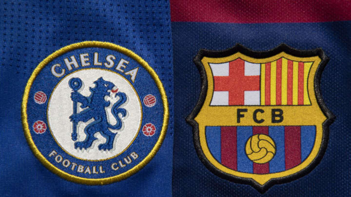 Chelsea and FC Barcelona club crests (Photo by Visionhaus)