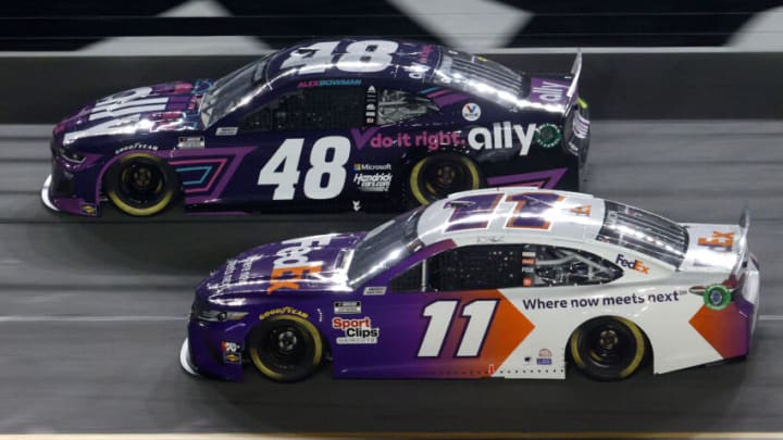 Alex Bowman, Hendrick Motorsports, and Denny Hamlin, Joe Gibbs Racing, NASCAR (Photo by Chris Graythen/Getty Images)