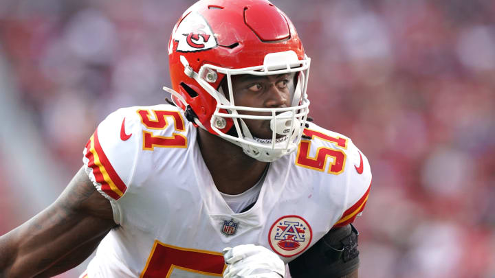 Aug 14, 2021; Santa Clara, California, USA; Kansas City Chiefs defensive end Michael Danna (51) runs off the line during the second quarter against the San Francisco 49ers at Levi’s Stadium. Mandatory Credit: Darren Yamashita-USA TODAY Sports