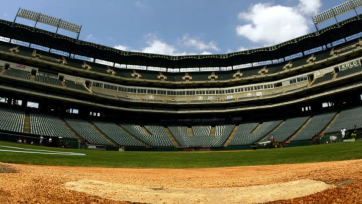ARLINGTON, TX - MAY 7: A general view of the pitcher's mound at Ameriquest Field in Arlington on May 7, 2004 in Arlington, Texas. The Texas Rangers and Ameriquest Mortgage Company announced a 30-year agreement naming the former Ballpark in Arlington to Ameriquest Field in Arlington. (Photo by Ronald Martinez/Getty Images)
