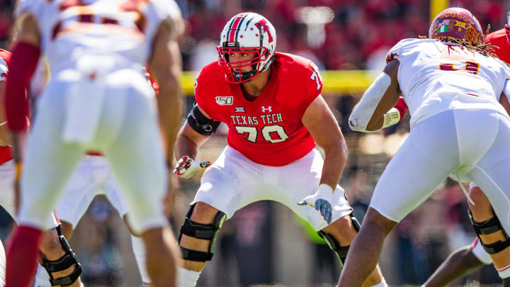 Left guard Weston Wright #70 of the Texas Tech Red Raiders. (Photo by John E. Moore III/Getty Images)