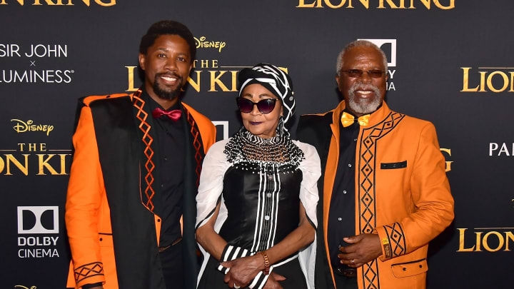HOLLYWOOD, CALIFORNIA – JULY 09: Atandwa Kani, Mandi Kani and John Kani attend the premiere of Disney’s “The Lion King” at Dolby Theatre on July 09, 2019 in Hollywood, California. (Photo by Matt Winkelmeyer/Getty Images)
