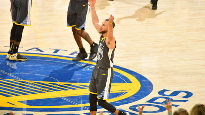 OAKLAND, CA - JUNE 3: Stephen Curry #30 of the Golden State Warriors reacts during the game against the Cleveland Cavaliers in Game Two of the 2018 NBA Finals on June 3, 2018 at ORACLE Arena in Oakland, California. NOTE TO USER: User expressly acknowledges and agrees that, by downloading and/or using this photograph, user is consenting to the terms and conditions of the Getty Images License Agreement. Mandatory Copyright Notice: Copyright 2018 NBAE (Photo by Jesse D. Garrabrant/NBAE via Getty Images)
