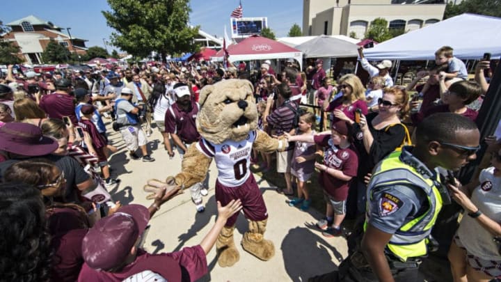 STARKVILLE, MS - SEPTEMBER 19: Bully, the mascot of the Mississippi State Bulldogs, greets fans during the walk into the stadium before a game against the Northwestern State Demons at Davis Wade Stadium on September 19, 2015 in Starkville, Mississippi. (Photo by Wesley Hitt/Getty Images)