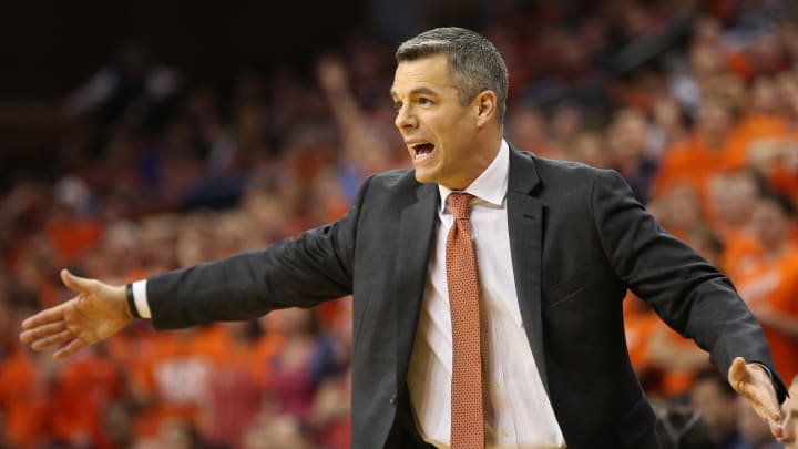 Feb 15, 2017; Charlottesville, VA, USA; Virginia Cavaliers head coach Tony Bennett gestures from the bench against the Duke Blue Devils in the first half at John Paul Jones Arena. The Blue Devils won 65-55. Mandatory Credit: Geoff Burke-USA TODAY Sports