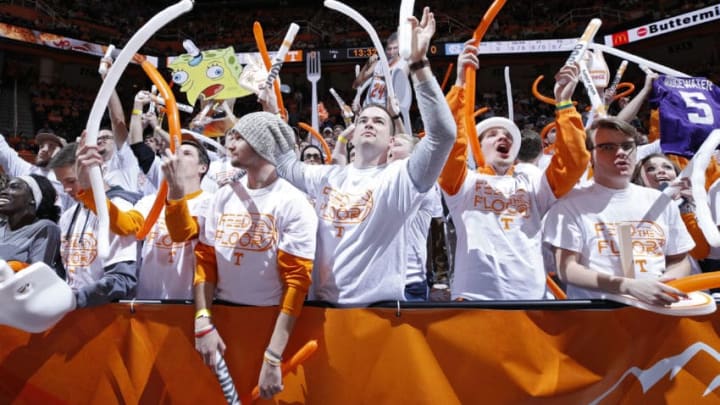 KNOXVILLE, TN - DECEMBER 17: Tennessee Volunteers fans get ready before a game against the North Carolina Tar Heels at Thompson-Boling Arena on December 17, 2017 in Knoxville, Tennessee. (Photo by Joe Robbins/Getty Images)