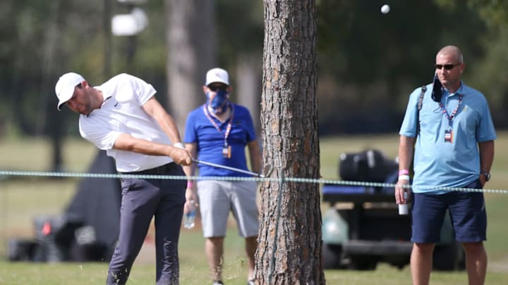 Nov 5, 2020; Houston, Texas, USA; Scott Scheffler hits an approach shot on the 18th fairway during the first round of the Houston Open golf tournament at Memorial Park Golf Course. Mandatory Credit: Thomas Shea-USA TODAY Sports