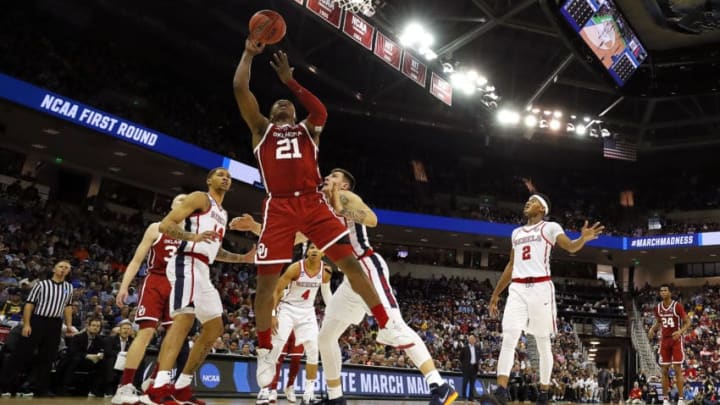 COLUMBIA, SOUTH CAROLINA - MARCH 22: Kristian Doolittle #21 of the Oklahoma Sooners shoots against Devontae Shuler #2 of the Mississippi Rebels in the second half during the first round of the 2019 NCAA Men's Basketball Tournament at Colonial Life Arena on March 22, 2019 in Columbia, South Carolina. (Photo by Kevin C. Cox/Getty Images)