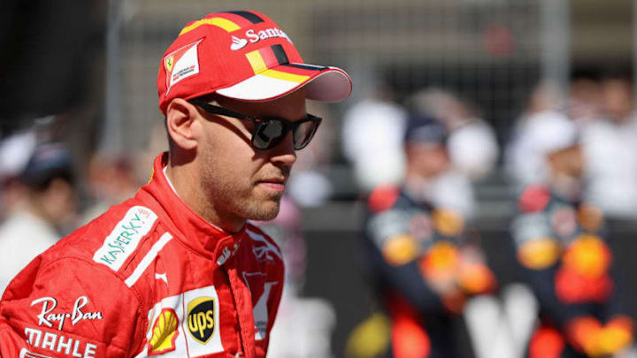 AUSTIN, TX - OCTOBER 22: Sebastian Vettel of Germany and Ferrari on the grid before the United States Formula One Grand Prix at Circuit of The Americas on October 22, 2017 in Austin, Texas. (Photo by Mark Thompson/Getty Images)
