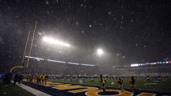 MORGANTOWN, WV - NOVEMBER 19: A view from the field during a snow equal before the game between the West Virginia Mountaineers and the Oklahoma Sooners on November 19, 2016 at Mountaineer Field in Morgantown, West Virginia. (Photo by Justin K. Aller/Getty Images)