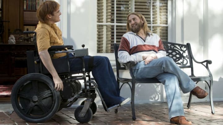Joaquin Phoenix as John Callahan and Jonah Hill as Donnie star in DON'T WORRY, HE WON'T GET FAR ON FOOT.
