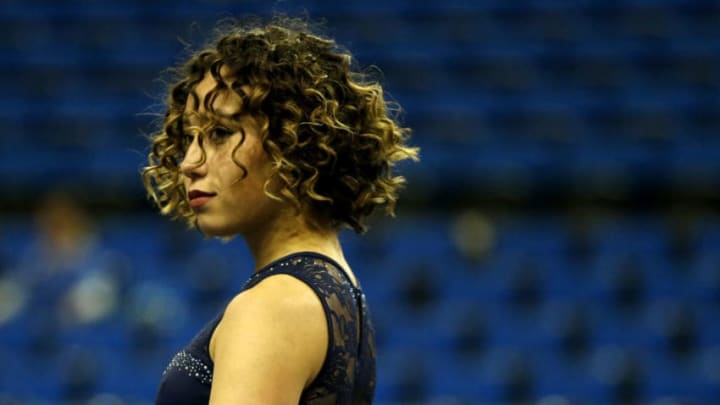 LOS ANGELES, CALIFORNIA - JANUARY 21: UCLA's Katelyn Ohashi warms up for floor exercise ahead of a PAC-12 meet against Arizona State at Pauley Pavilion on January 21, 2019 in Los Angeles, California. (Photo by Katharine Lotze/Getty Images)