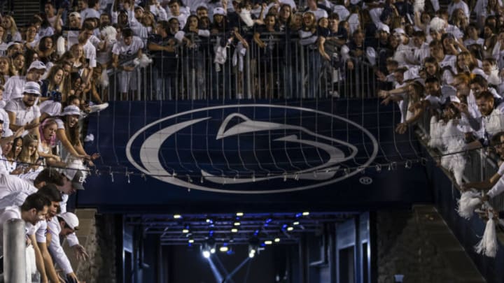 STATE COLLEGE, PA - OCTOBER 02: Fans cheer as Penn State Nittany Lions players exit the field after the game against the Indiana Hoosiers at Beaver Stadium on October 2, 2021 in State College, Pennsylvania. (Photo by Scott Taetsch/Getty Images)